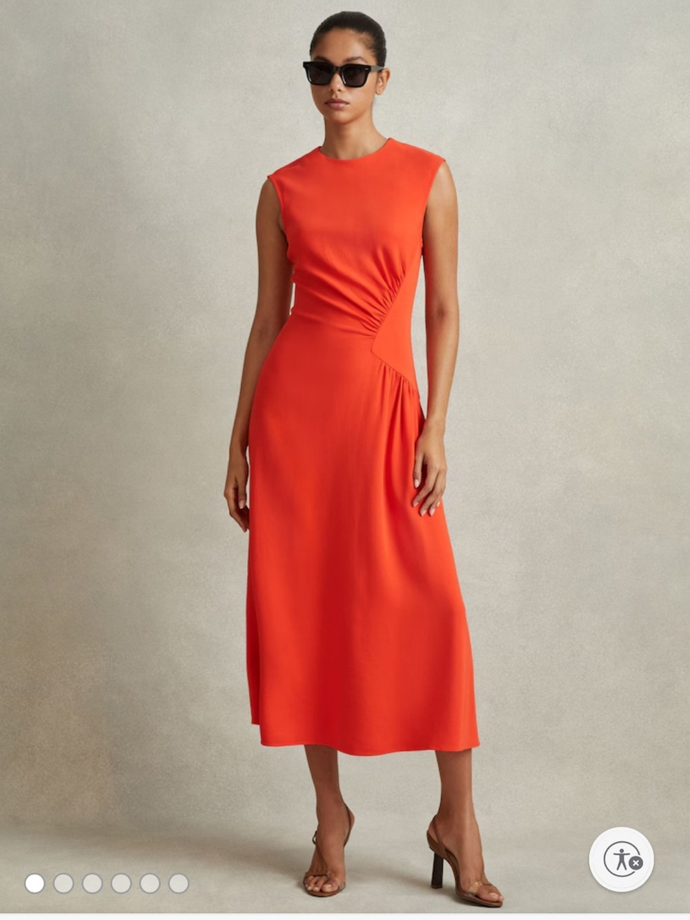 NWOT Reiss Stacey Ruched Sleeveless Midi Dress Orange Size 12